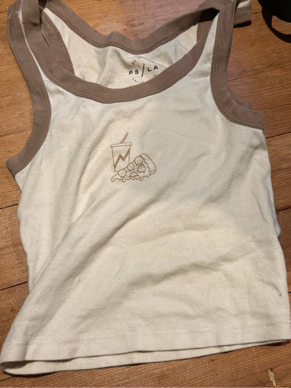 PacSun Cream Tank Crop Top with Brown Trim